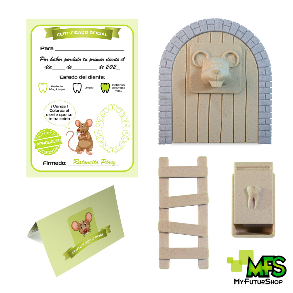 Puerta mágica Madera, Caja para el Diente, Escalera, 4 certificados de  Diente Limpio. Regalo Original para niño y niña